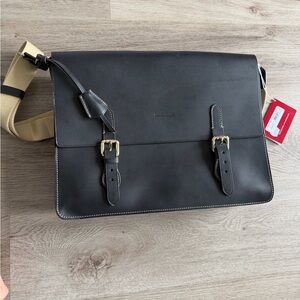 NWT Dooney & Bourke Black Leather Satchel with Tan Contrast Strap